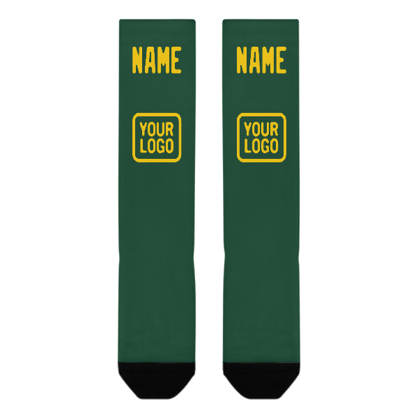 Chaussettes hautes personnalisées vertes et dorées