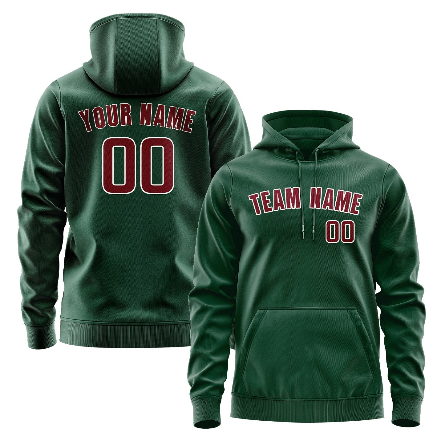 Sweat à capuche personnalisé vert cramoisi et rouge 
