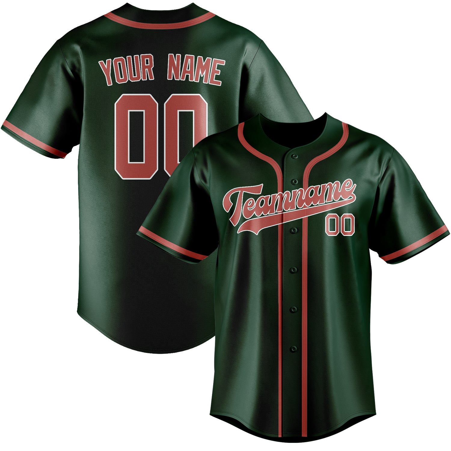 Maillot de baseball personnalisé vert et cuivre rose