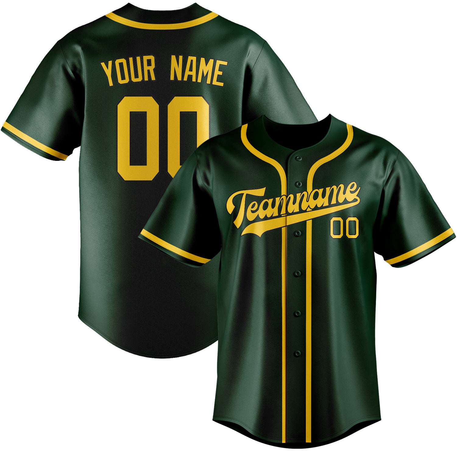 Maillot de baseball vert et or personnalisé