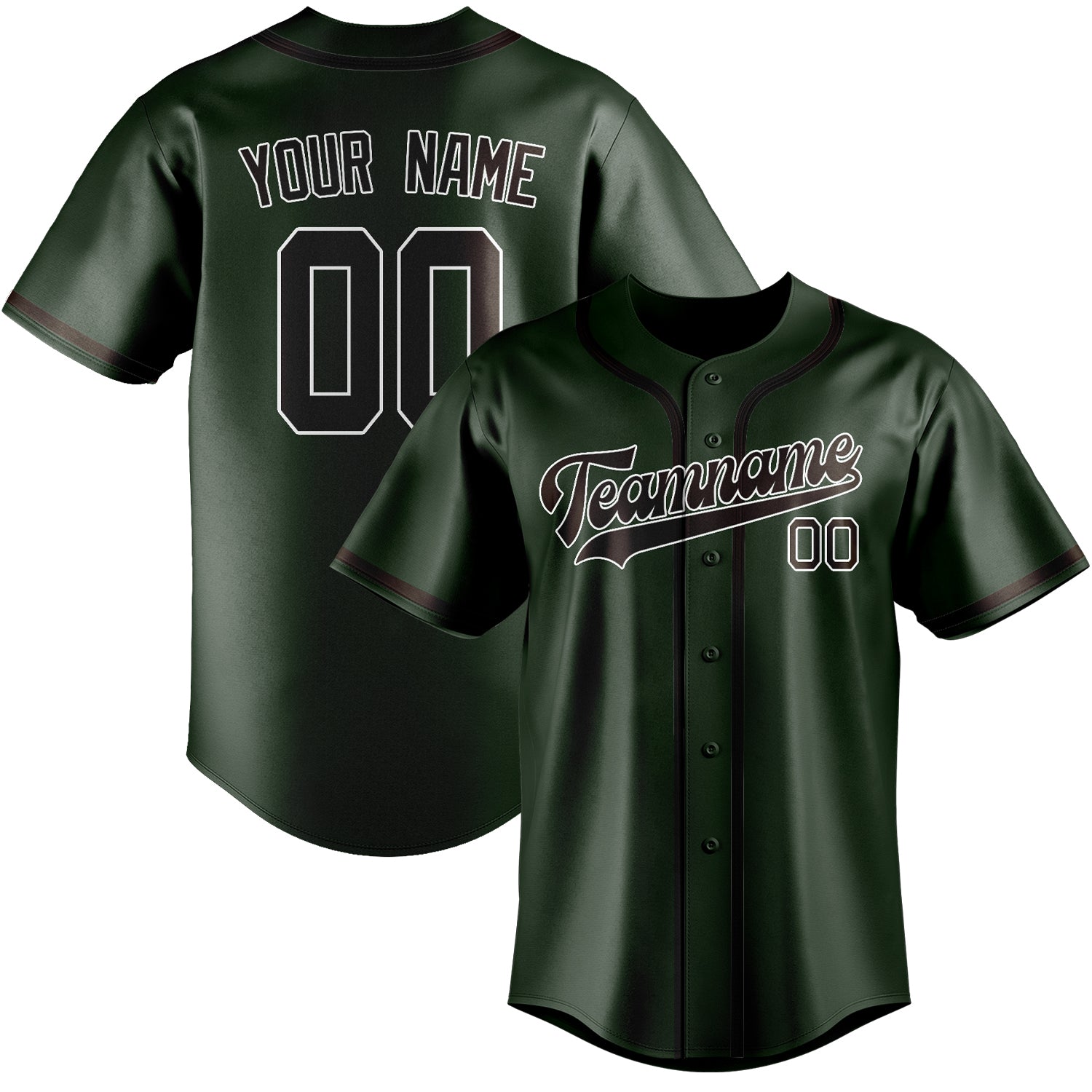 Maillot de baseball personnalisé vert foncé et marron