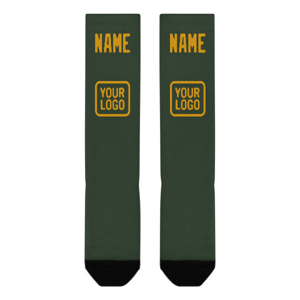 Chaussettes hautes personnalisées vert foncé et jaune