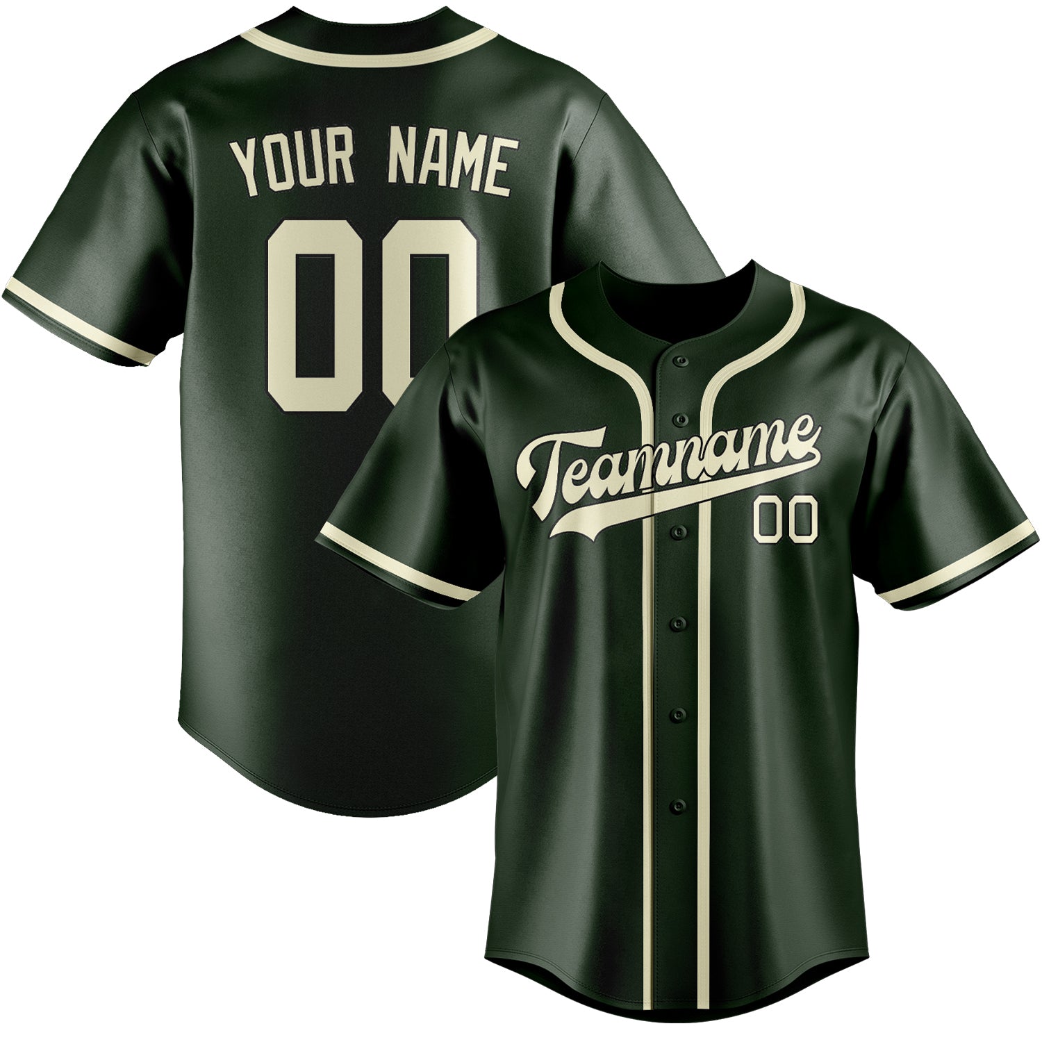 Maillot de baseball personnalisé vert foncé et crème