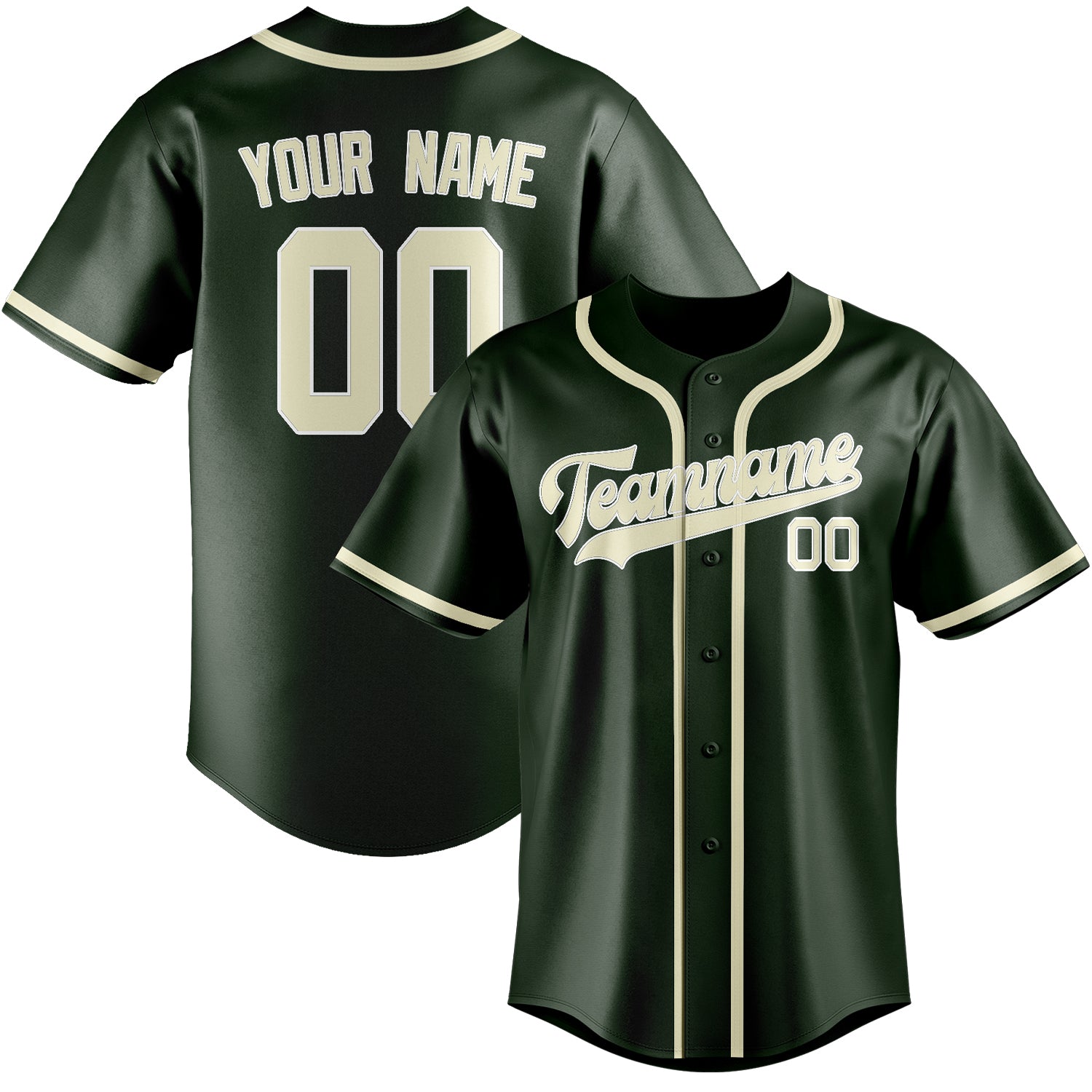 Maillot de baseball personnalisé vert foncé et crème
