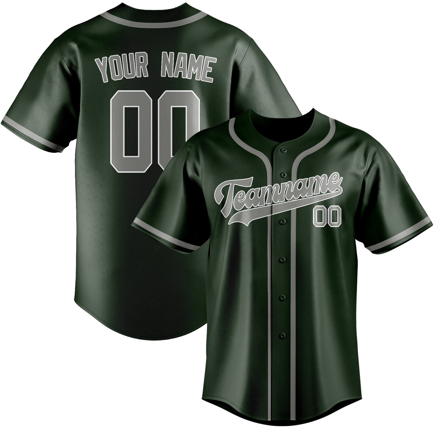 Maillot de baseball personnalisé vert foncé et gris