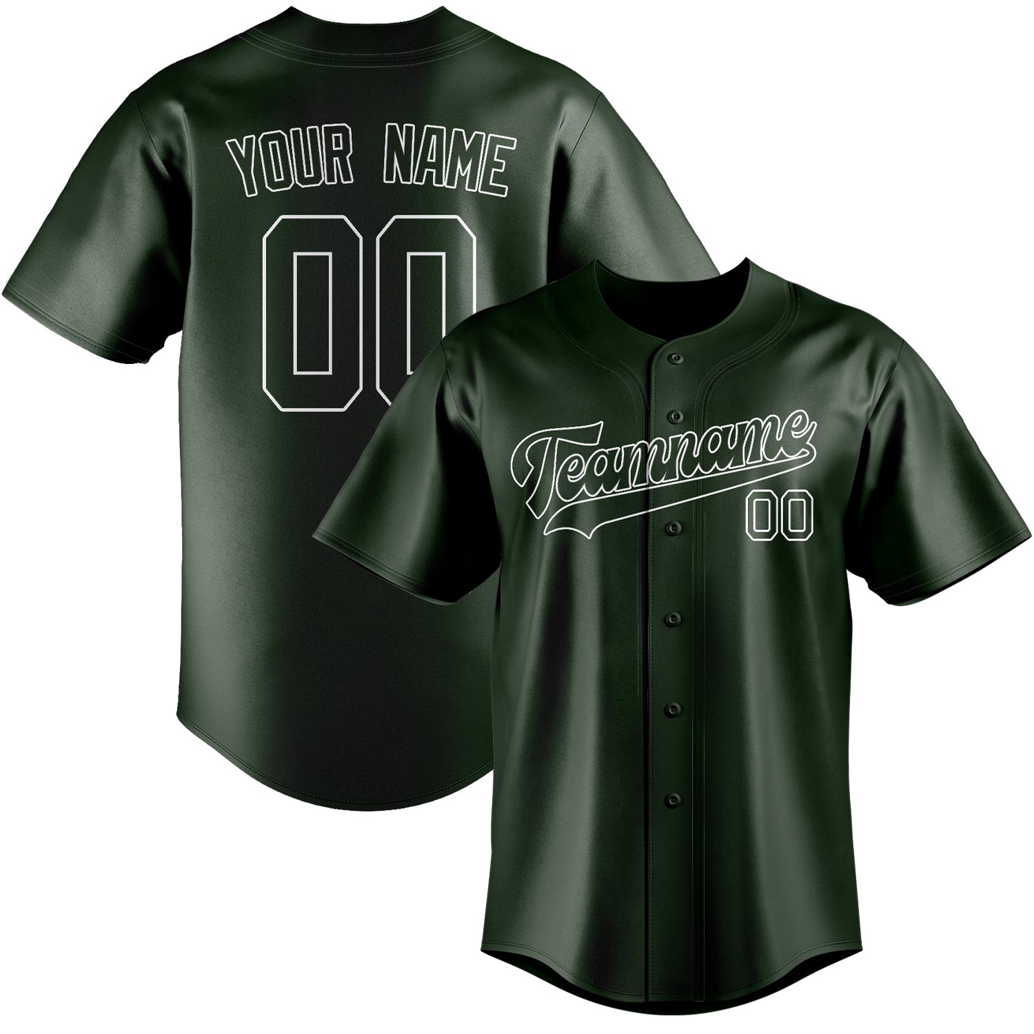 Maillot de baseball personnalisé vert foncé et blanc