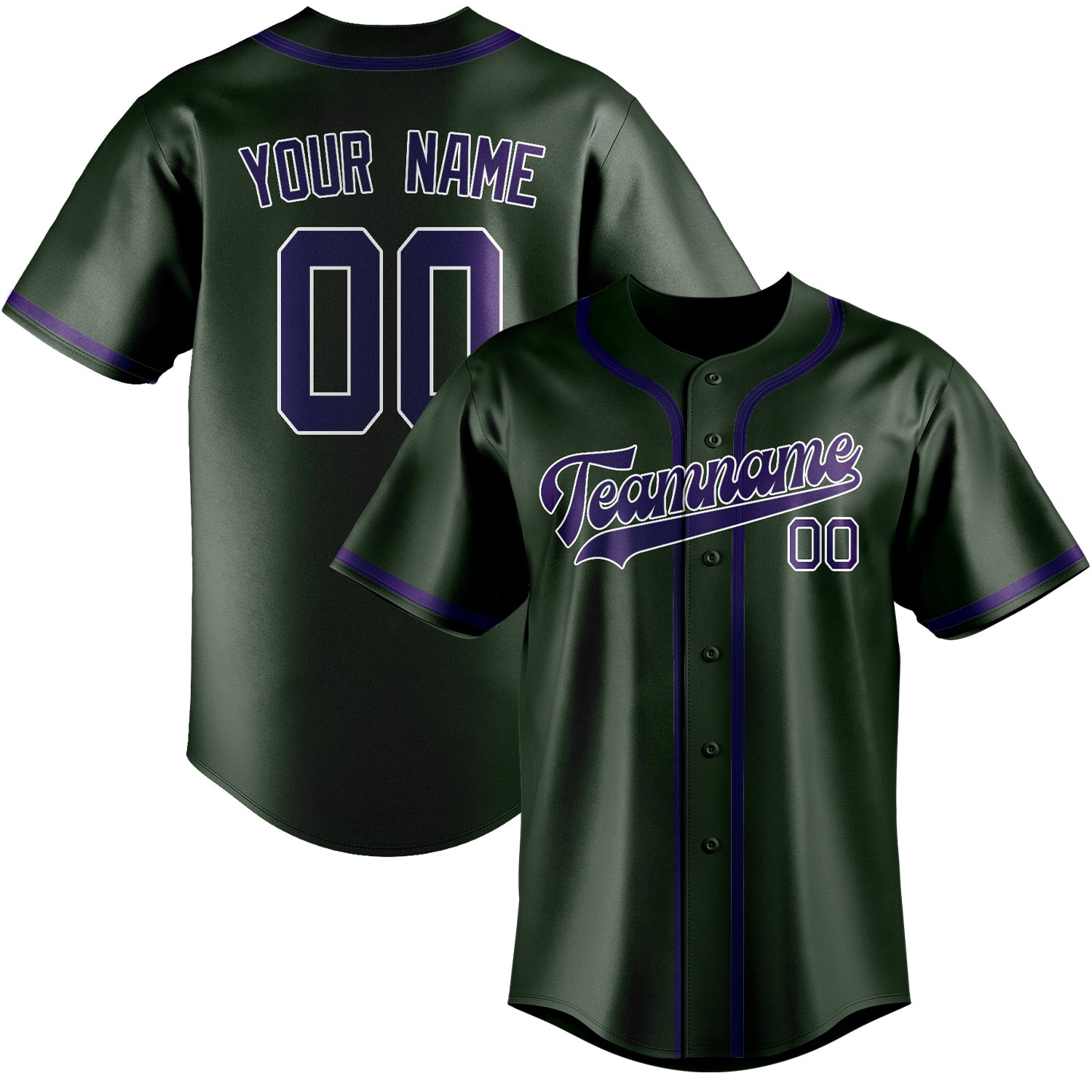 Maillot de baseball personnalisé vert foncé et violet