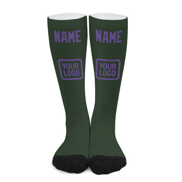 Chaussettes hautes personnalisées vert foncé et violet clair