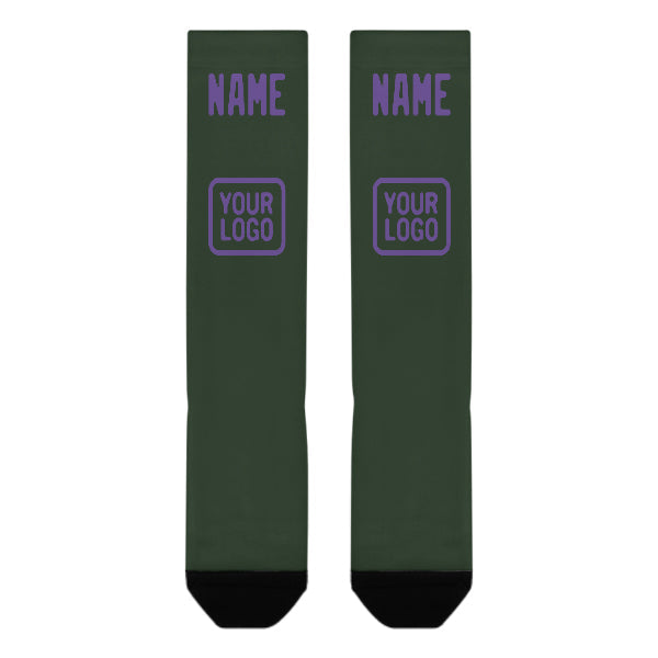 Chaussettes hautes personnalisées vert foncé et violet clair