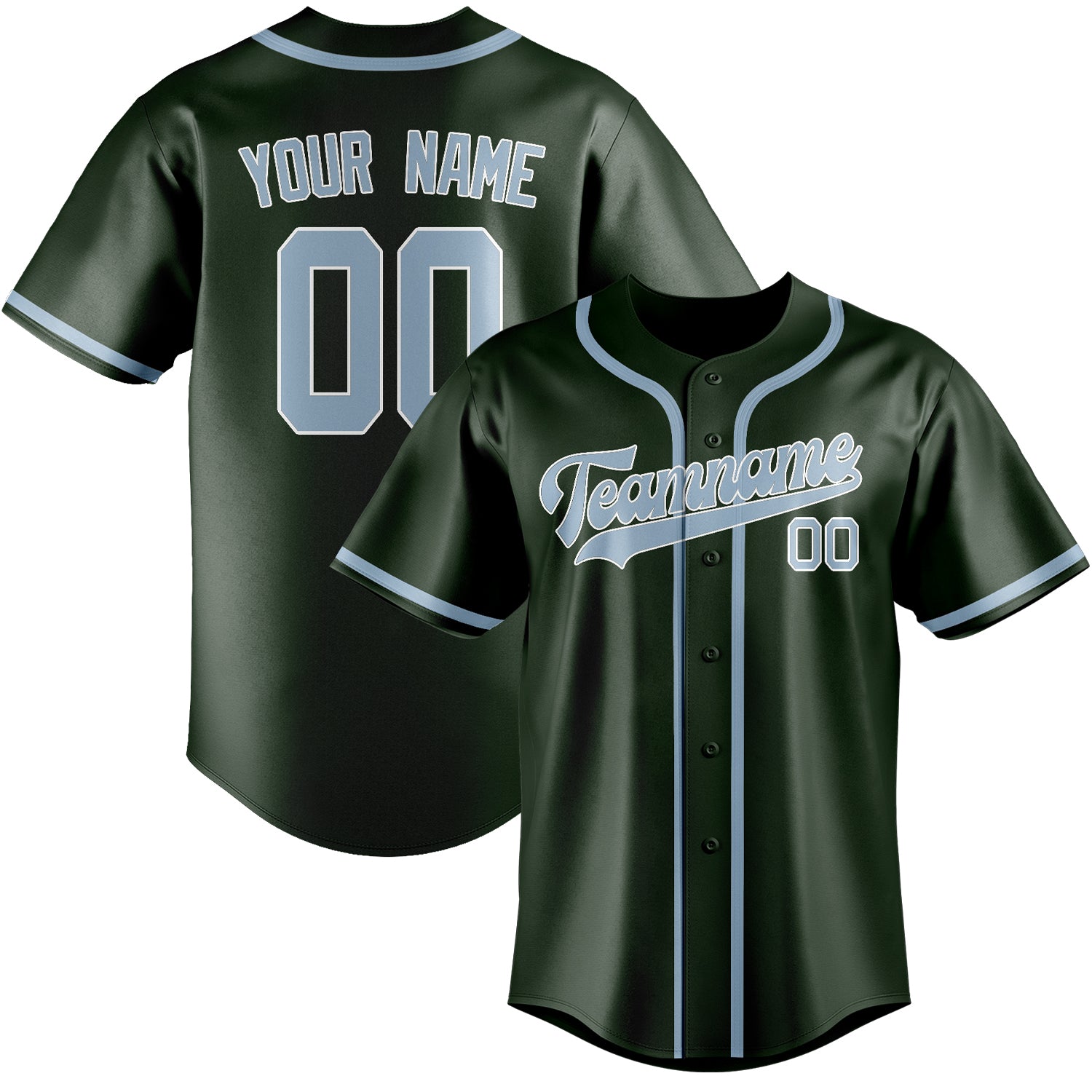 Maillot de baseball personnalisé vert foncé et bleu clair
