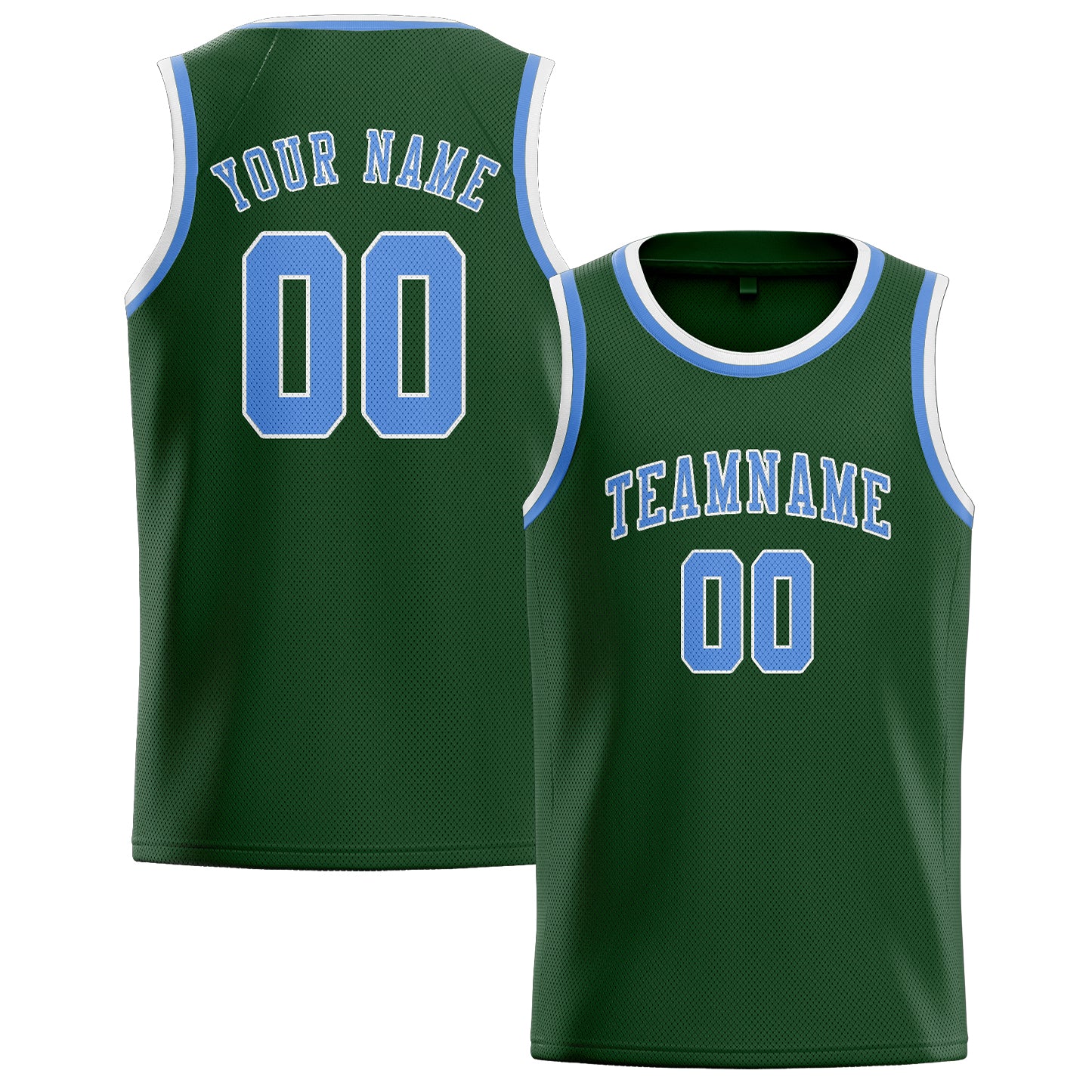 Maillot de basketball personnalisé vert foncé et bleu clair