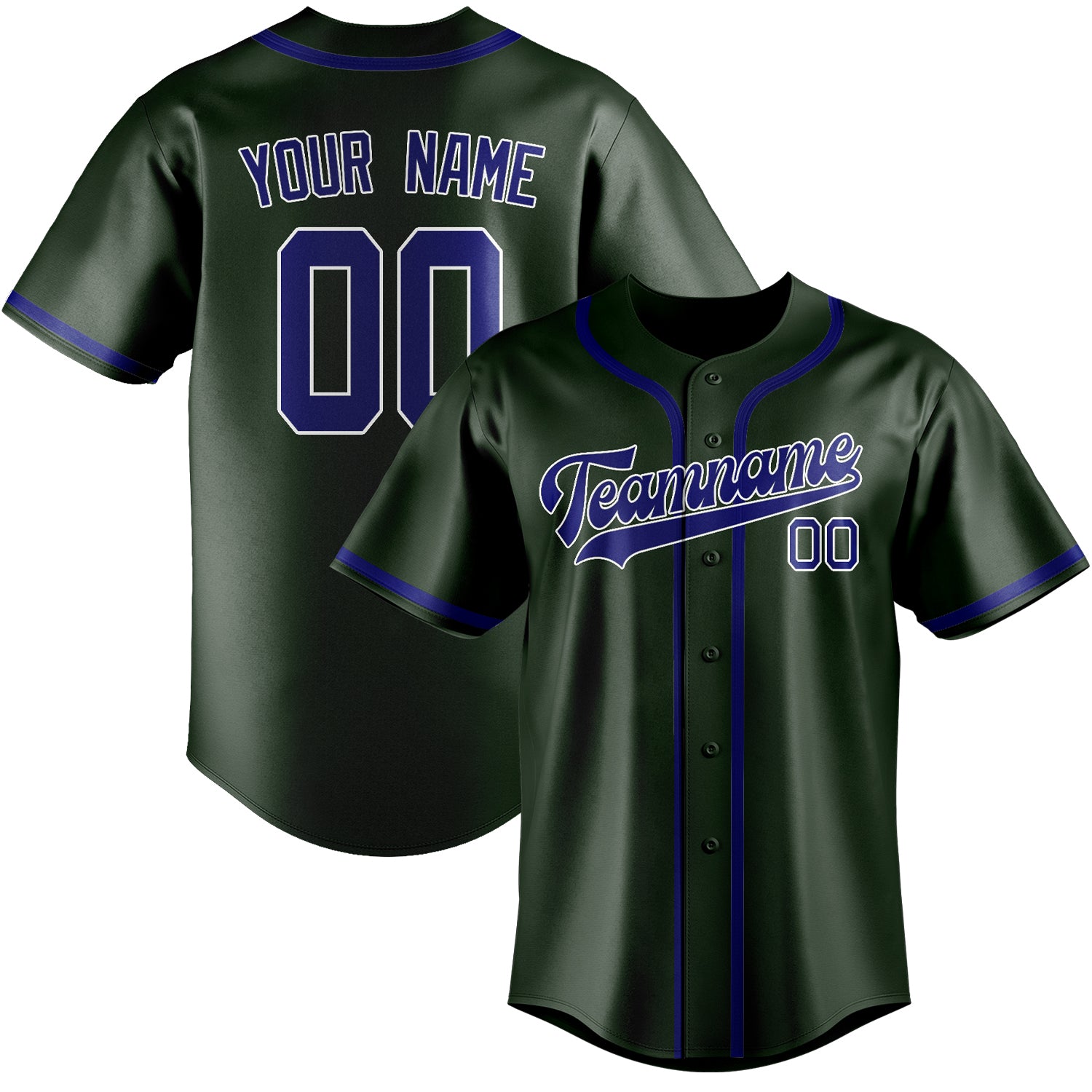 Maillot de baseball personnalisé vert foncé et bleu ciel