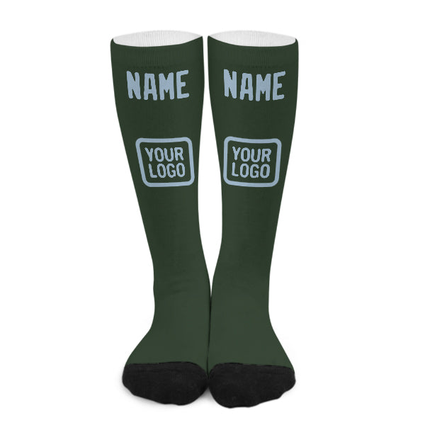 Chaussettes hautes personnalisées vert foncé et bleu clair