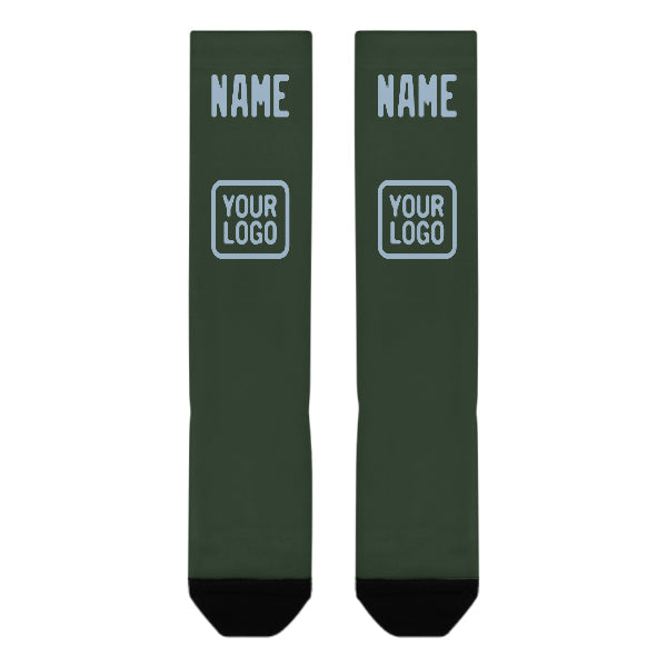 Chaussettes hautes personnalisées vert foncé et bleu clair