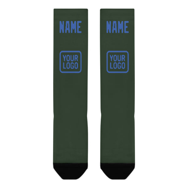 Chaussettes hautes personnalisées vert foncé et bleu ciel