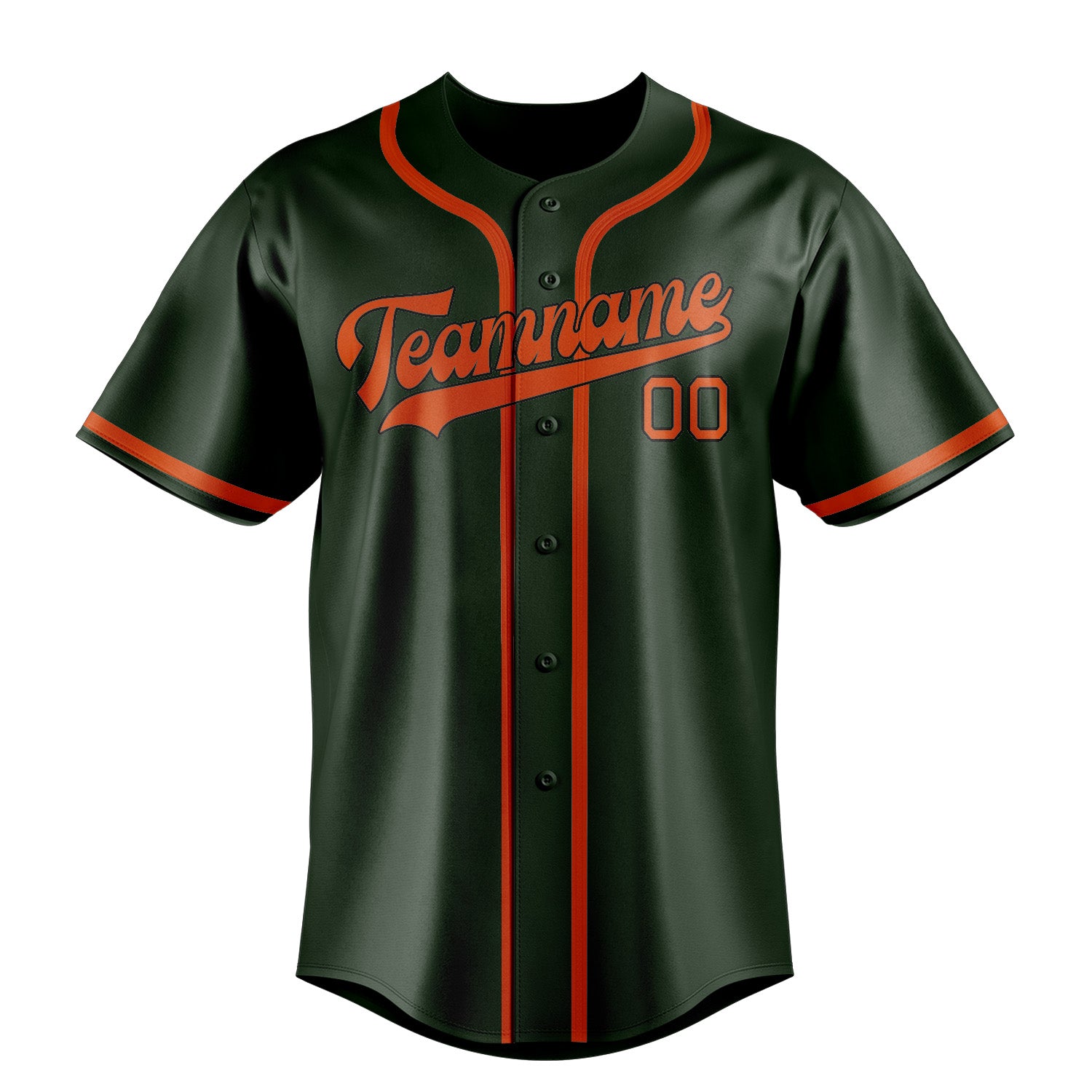 Maillot de baseball personnalisé vert foncé, orange et rouge