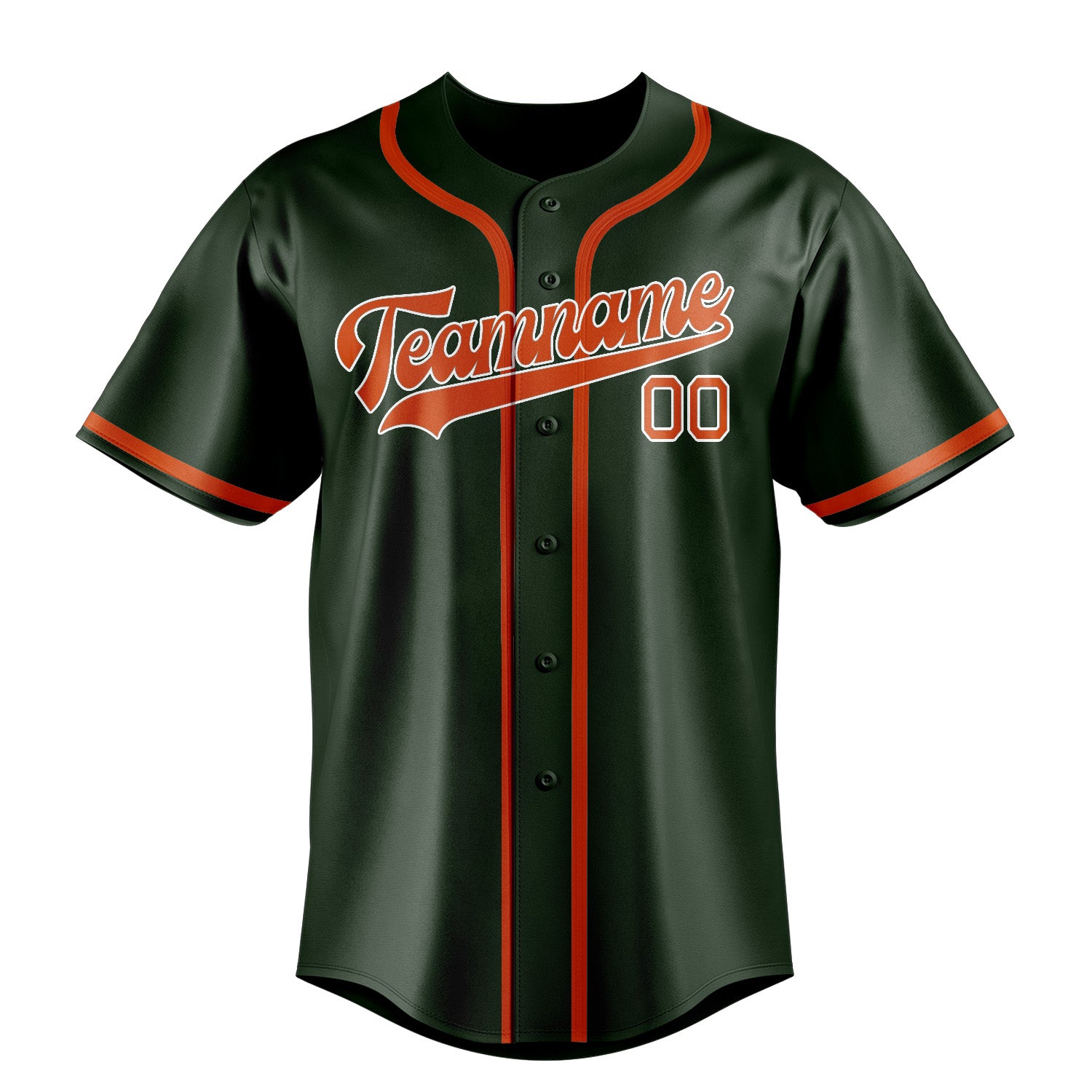 Maillot de baseball personnalisé vert foncé, orange et rouge