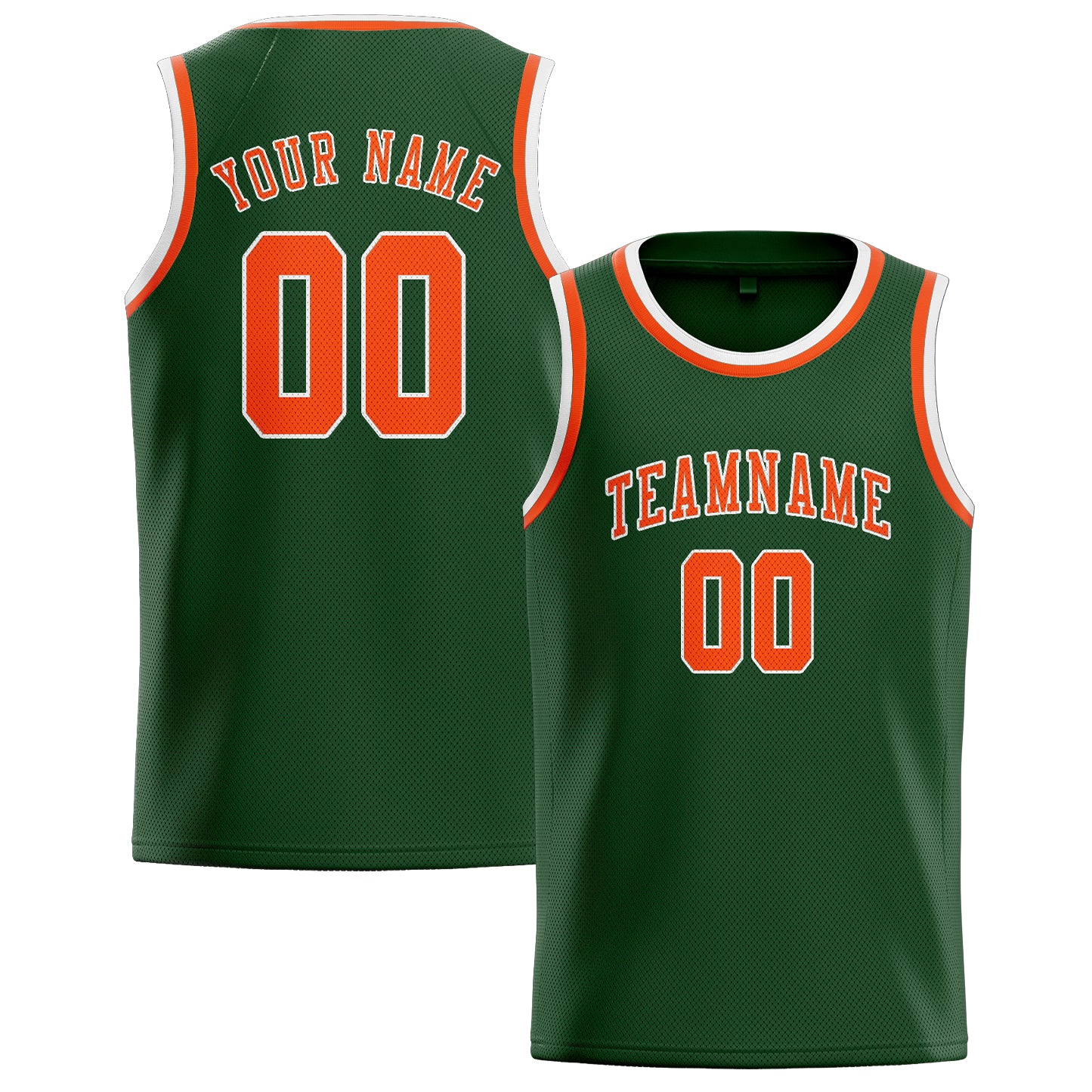 Maillot de basketball personnalisé vert foncé, orange et rouge