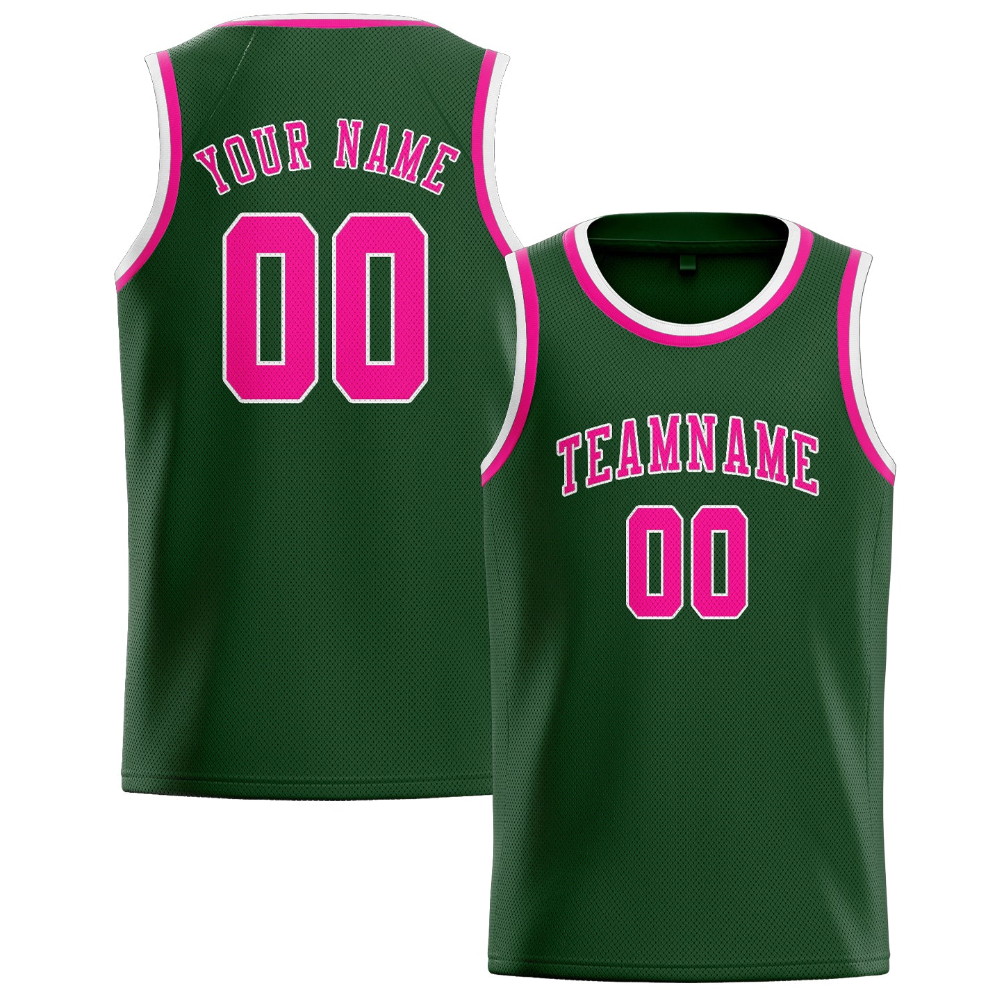 Maillot de basketball personnalisé vert foncé et rose