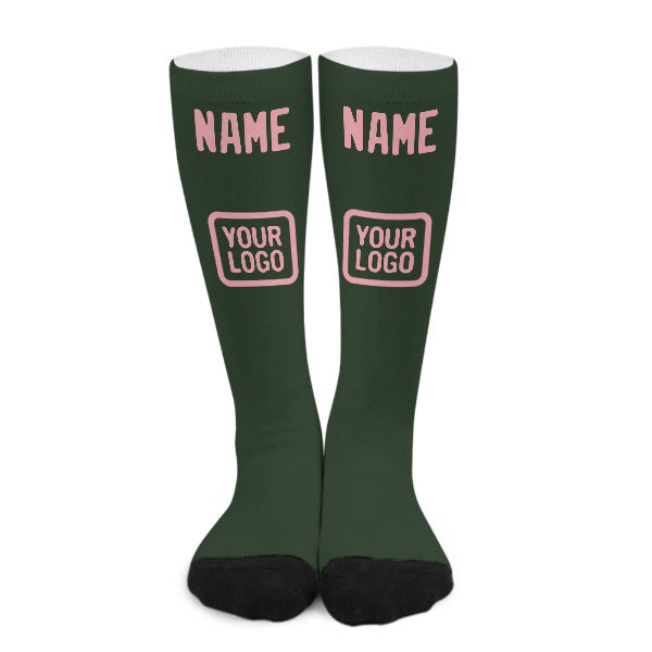 Chaussettes hautes personnalisées vert foncé et rose clair