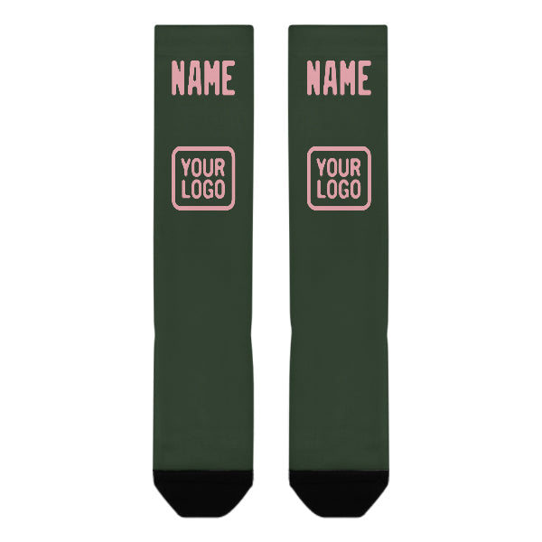 Chaussettes hautes personnalisées vert foncé et rose clair