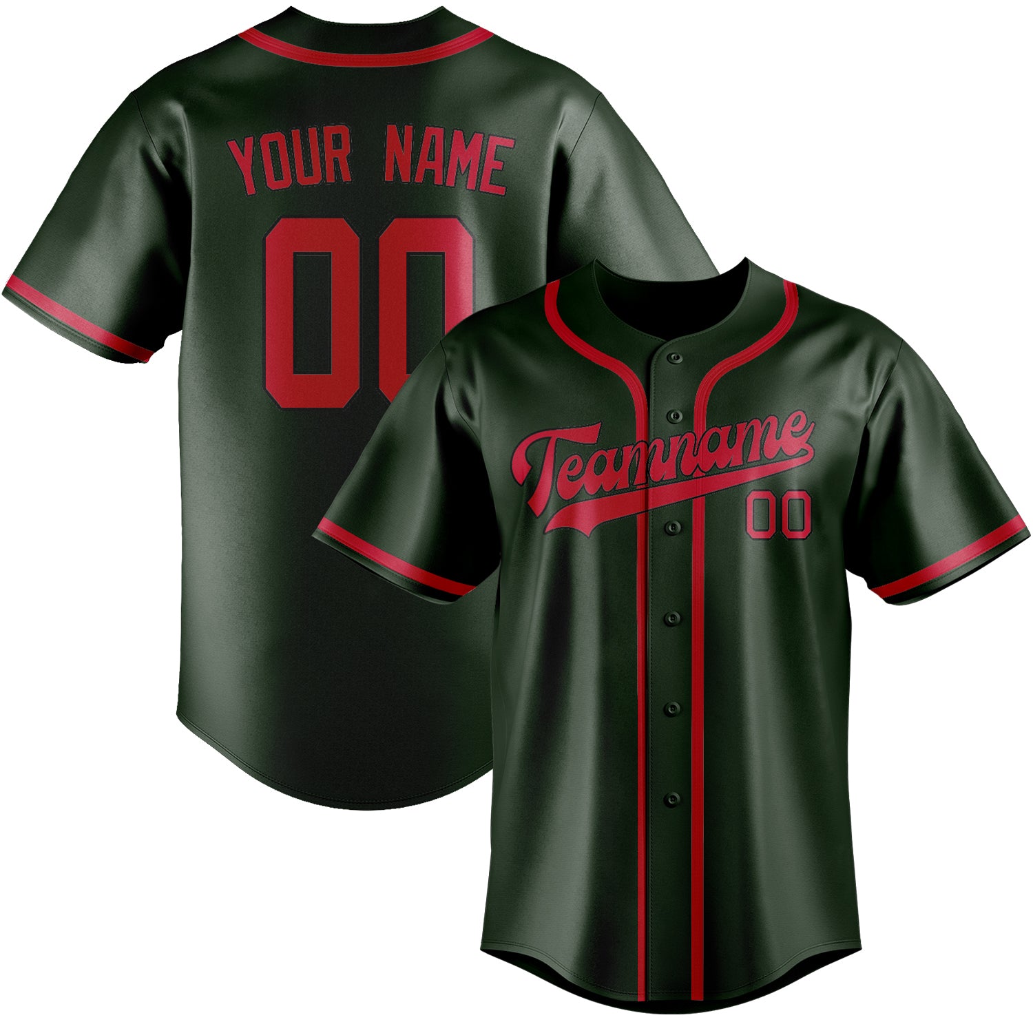 Maillot de baseball personnalisé vert foncé et rouge