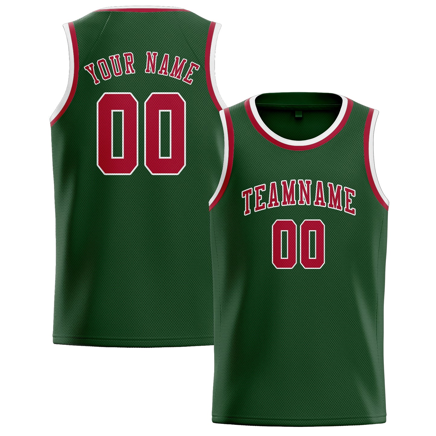 Maillot de basketball personnalisé vert foncé et rouge