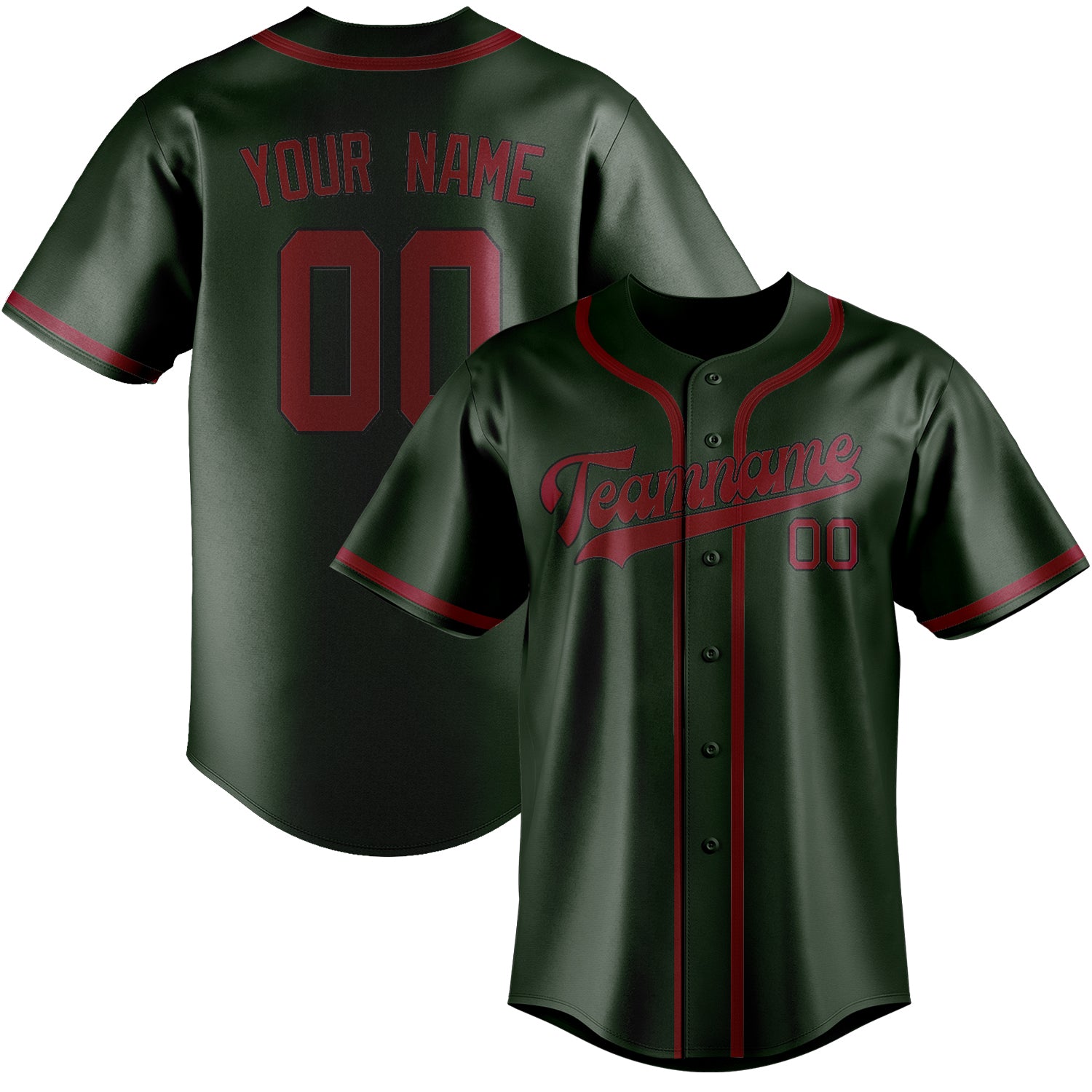 Maillot de baseball personnalisé vert foncé et rouge cramoisi
