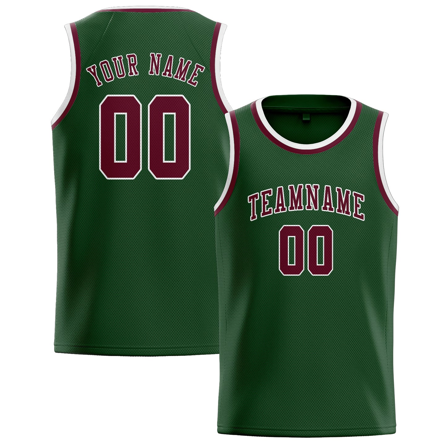 Maillot de basketball personnalisé vert foncé et rouge cramoisi