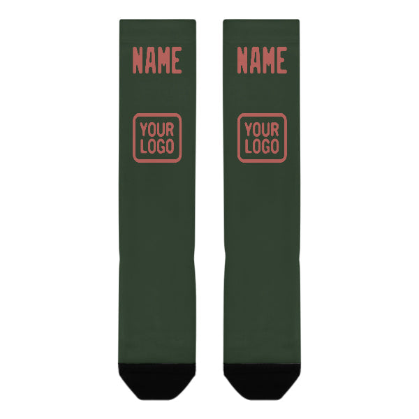Chaussettes hautes personnalisées vert foncé et cuivre rose