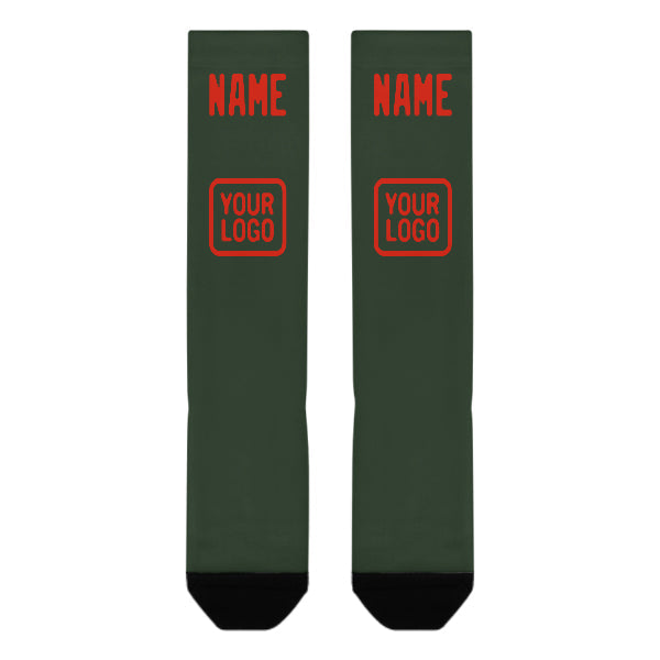 Chaussettes hautes personnalisées vert foncé, orange et rouge