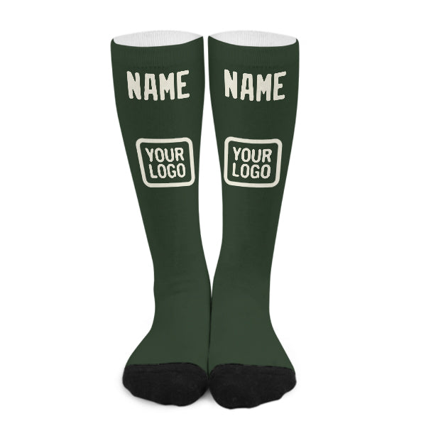Chaussettes hautes crème vert foncé personnalisées
