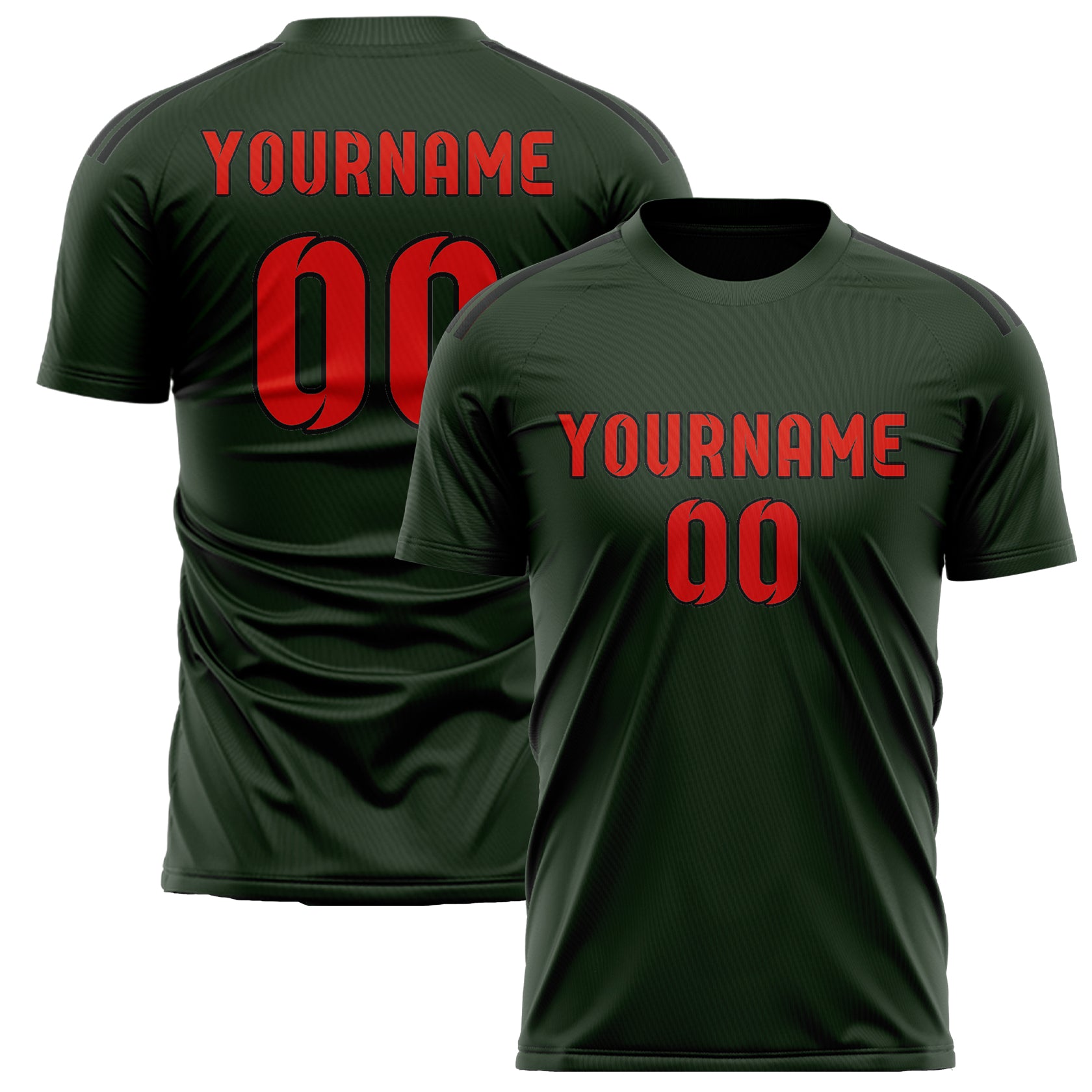 Maillot de football personnalisé vert foncé, orange et rouge