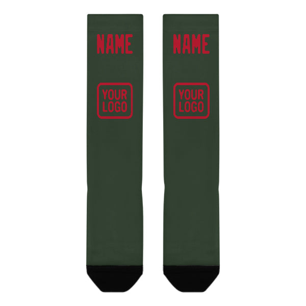 Chaussettes hautes personnalisées vert foncé et rouges