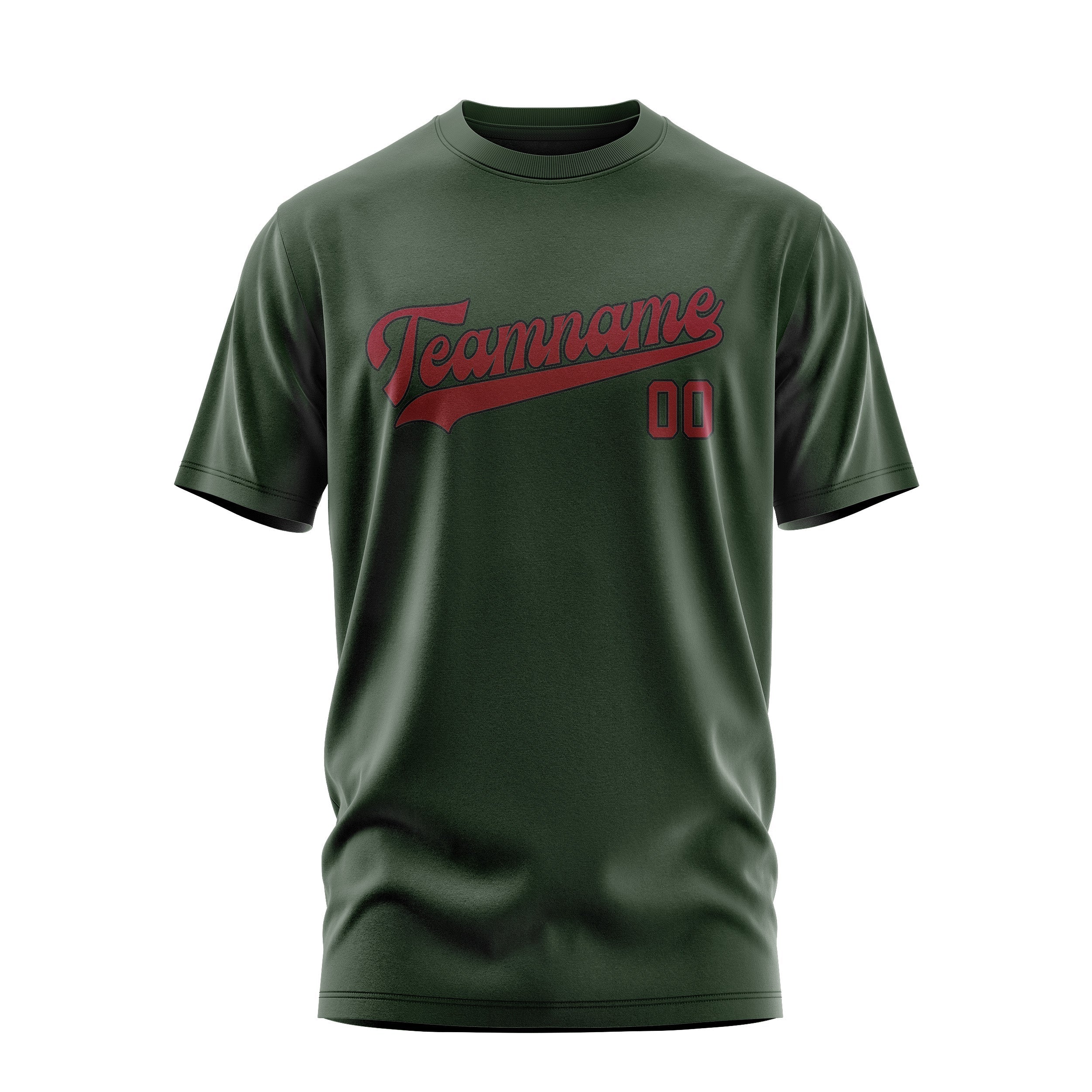 T-shirt personnalisé vert foncé et rouge cramoisi