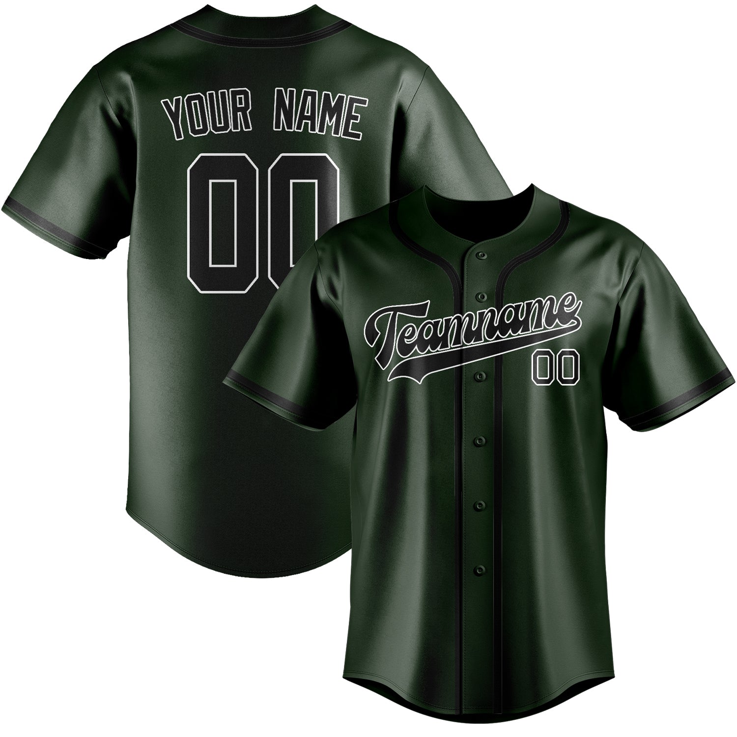 Maillot de baseball personnalisé vert foncé et noir