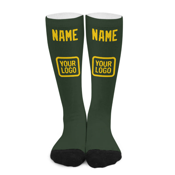 Chaussettes hautes personnalisées vert foncé et or