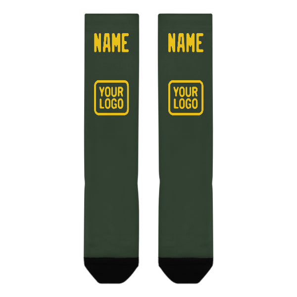 Chaussettes hautes personnalisées vert foncé et or