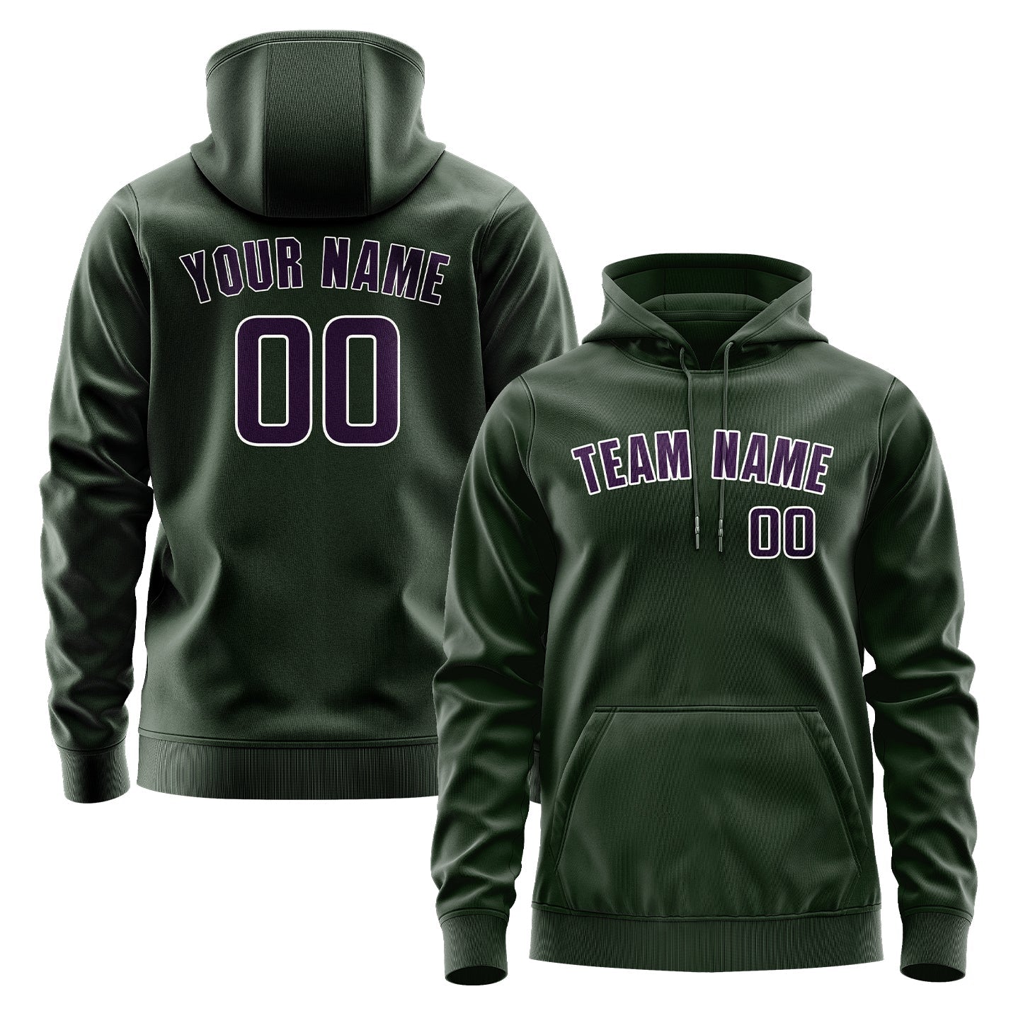 Sweat à capuche personnalisé vert foncé et violet 