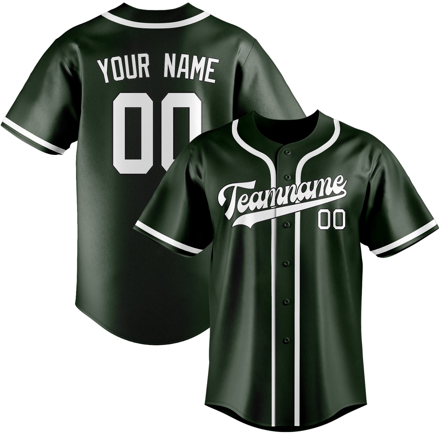 Maillot de baseball personnalisé vert foncé et blanc