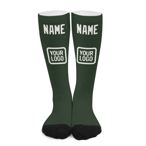 Chaussettes hautes personnalisées vert foncé et blanches