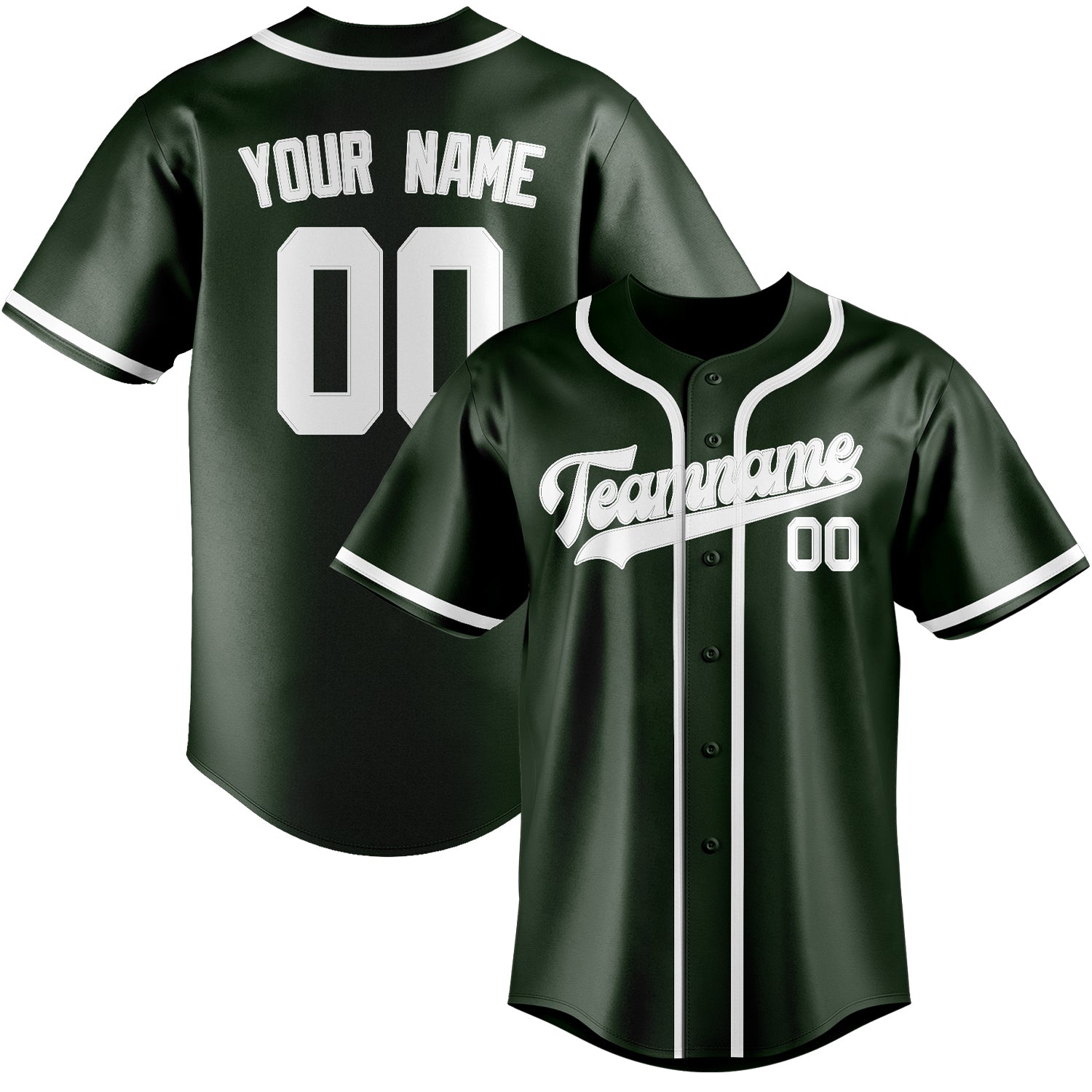 Maillot de baseball personnalisé vert foncé et blanc