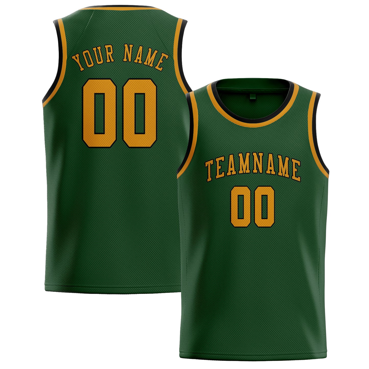 Maillot de basketball personnalisé vert foncé et jaune