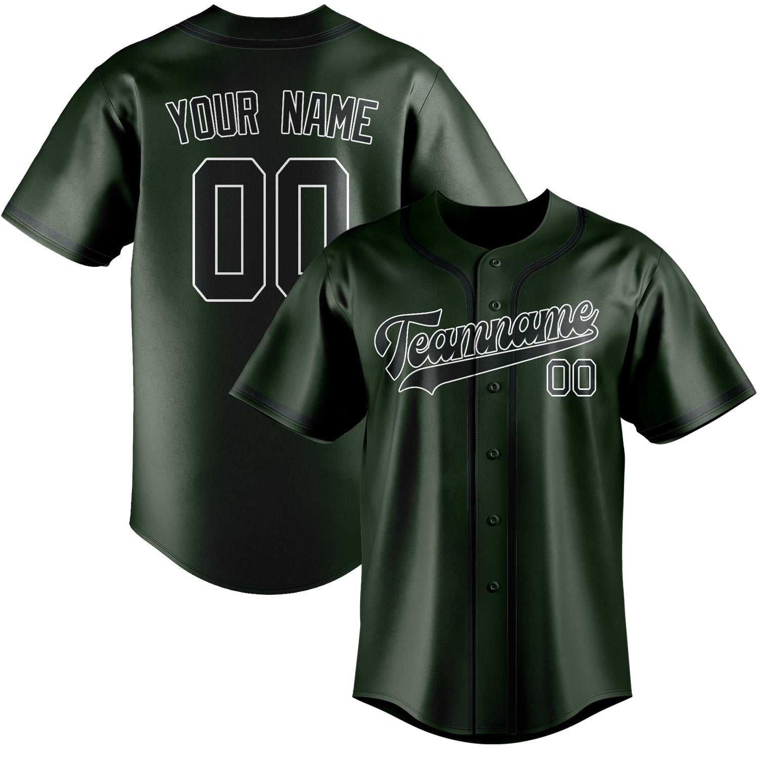 Maillot de baseball personnalisé vert foncé et gris foncé