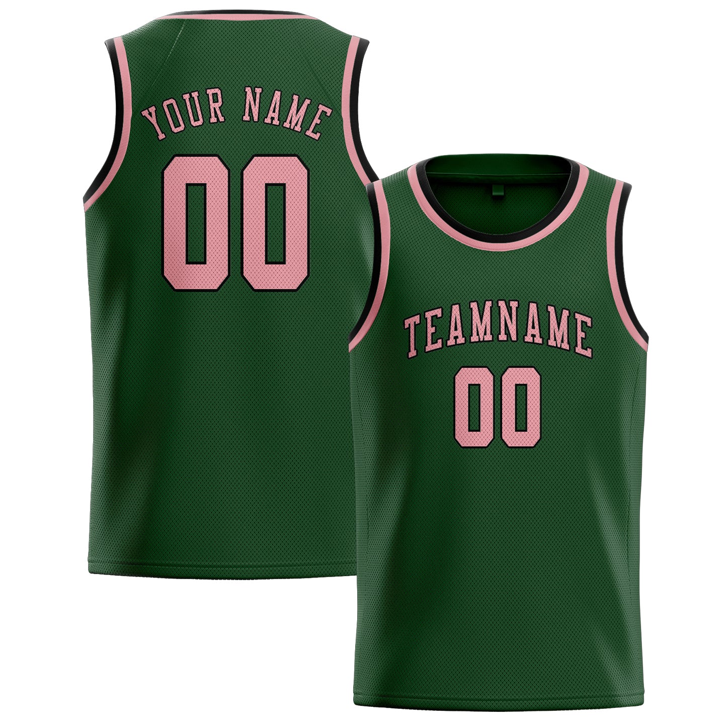 Maillot de basketball personnalisé vert foncé et rose clair
