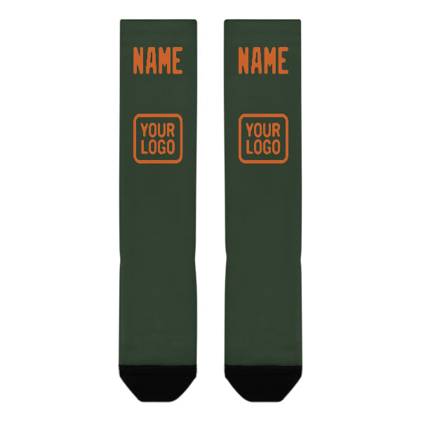 Chaussettes hautes personnalisées vert foncé et orange