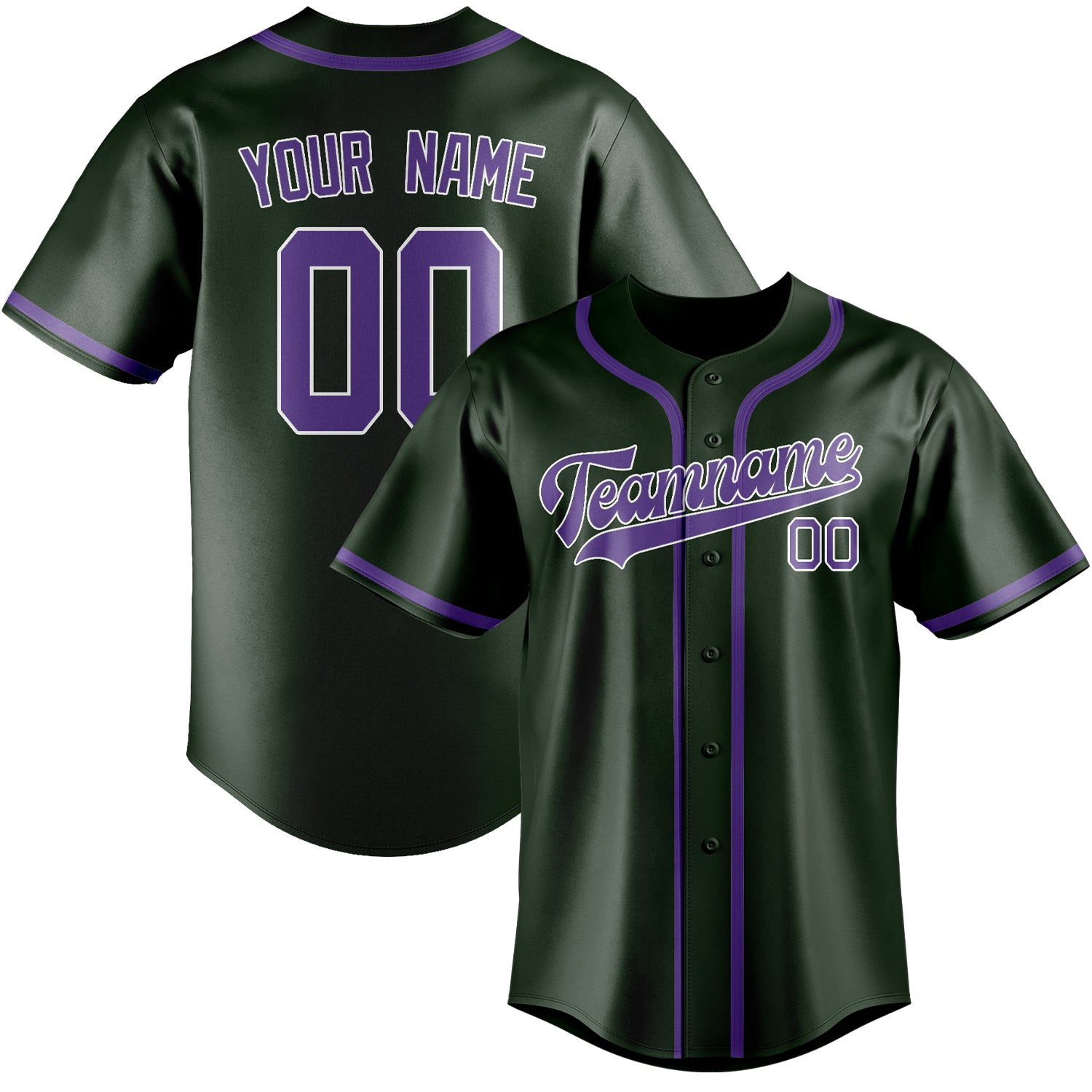 Maillot de baseball personnalisé vert foncé et violet clair