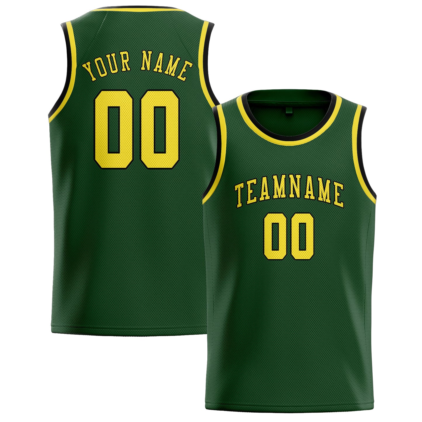 Maillot de basketball personnalisé vert foncé et jaune clair