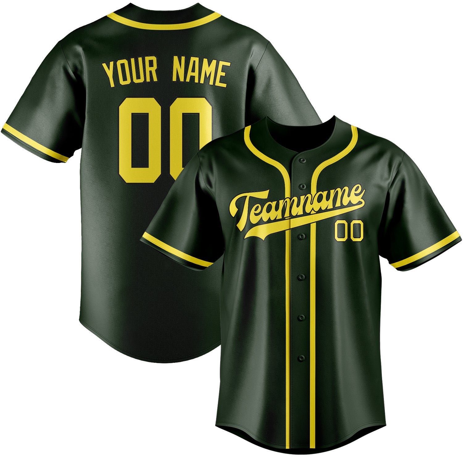 Maillot de baseball personnalisé vert foncé et jaune clair