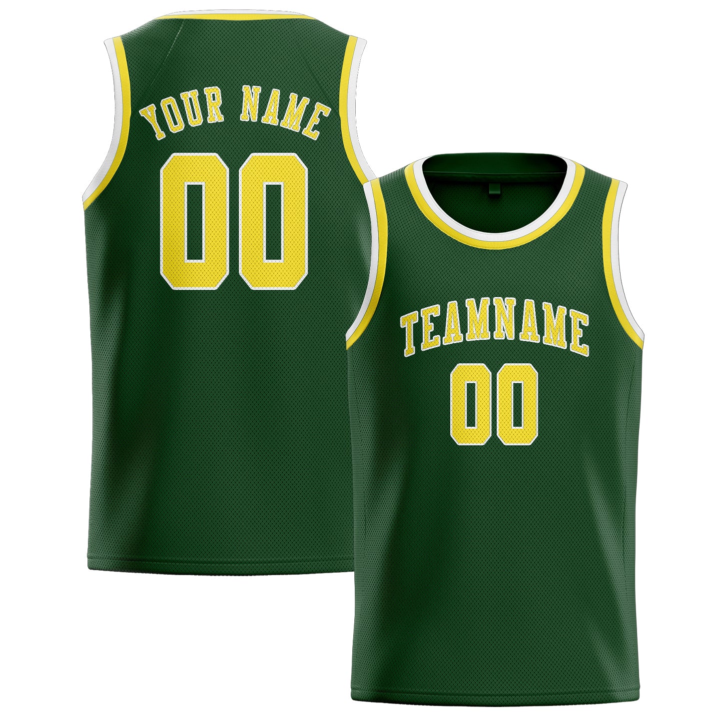 Maillot de basketball personnalisé vert foncé et jaune clair
